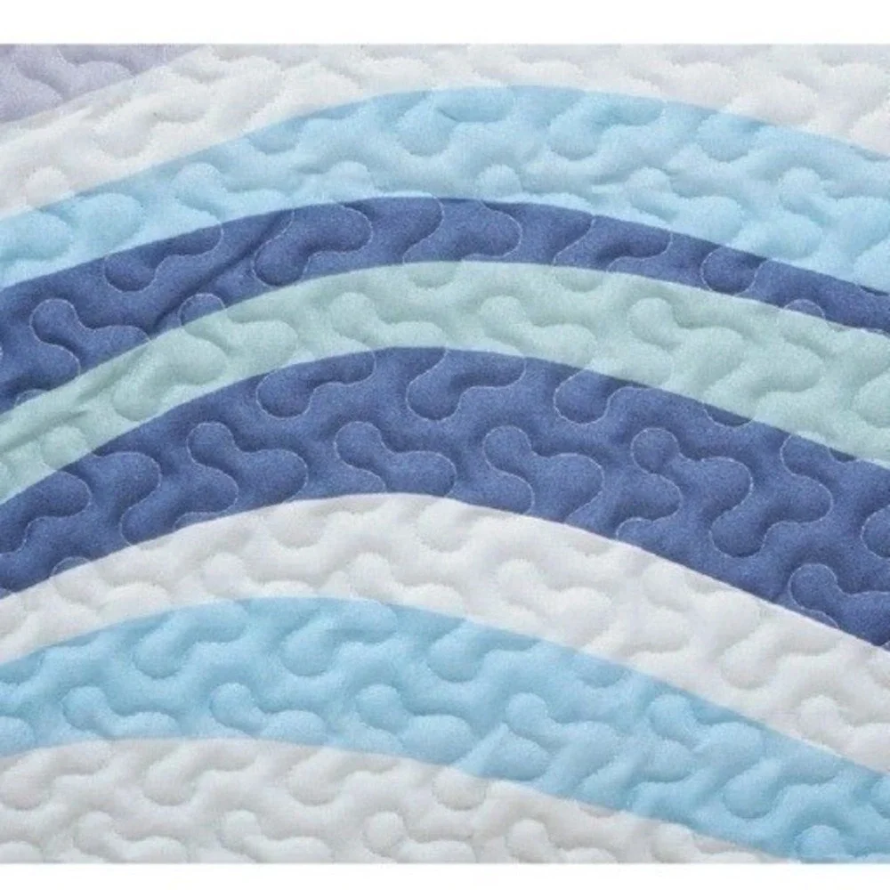 Sea Waves Blue White Quilt Set Twin Ocean Reversible Coastal Comforter Shams